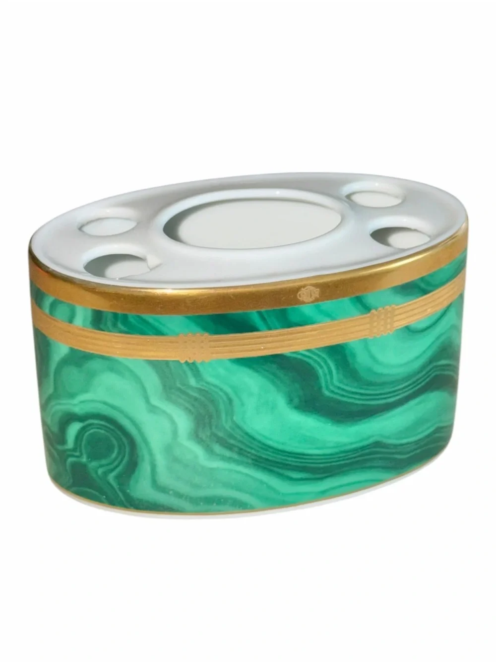 Vintage Christian Dior Gaudron Malachite Green Porcelain Toothbrush Holder Vase